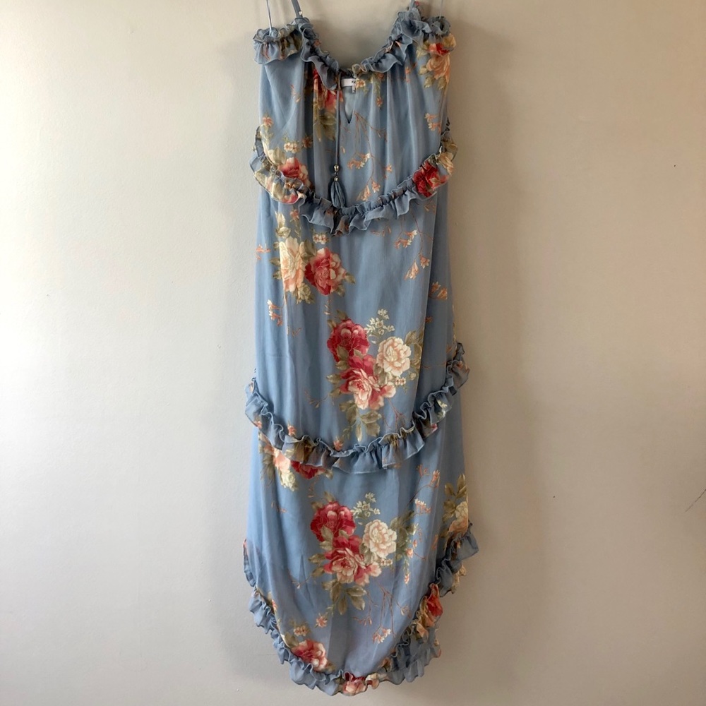 Light blue floral dress with beaded ties